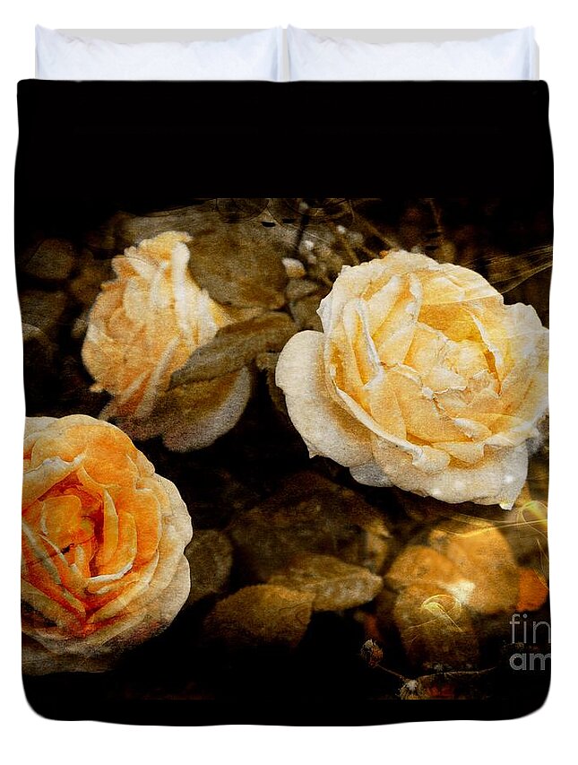 Rose Duvet Cover featuring the photograph Peach Blooms by Clare Bevan