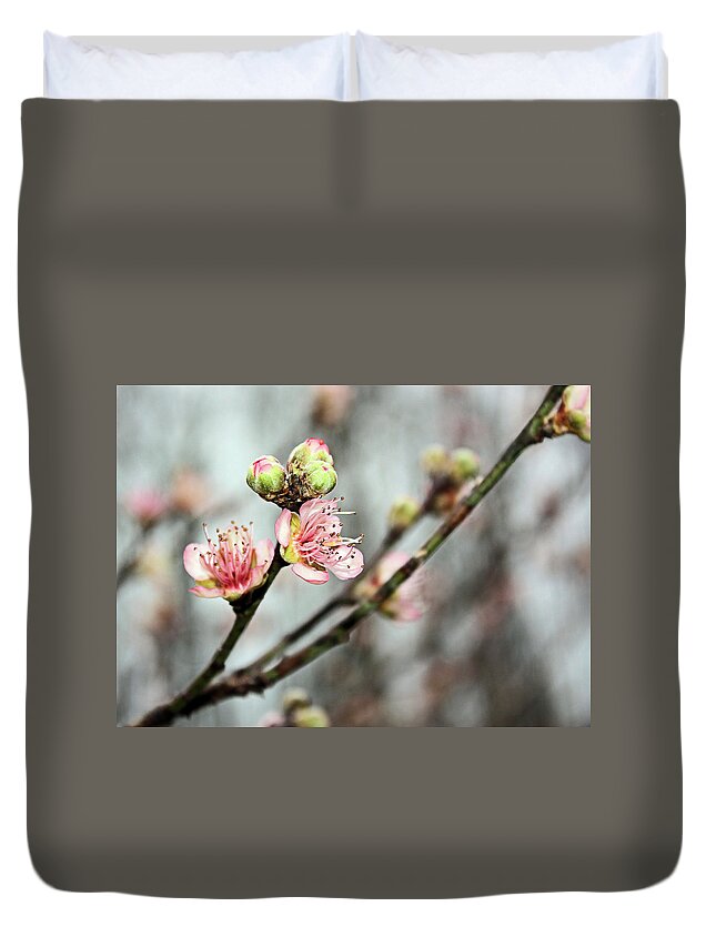 Peach Duvet Cover featuring the photograph Peach Blossom by Kristin Elmquist