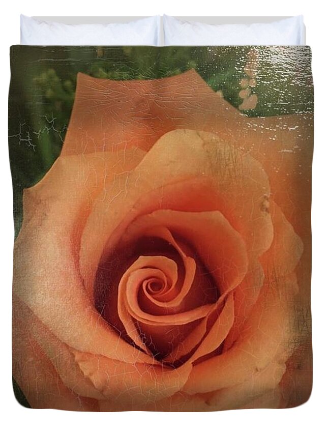 Painting Duvet Cover featuring the painting Peach Rose by Marian Lonzetta