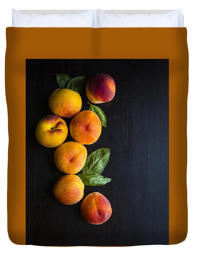 Peaches Duvet Cover featuring the photograph Peaches and Basil by Nicole English