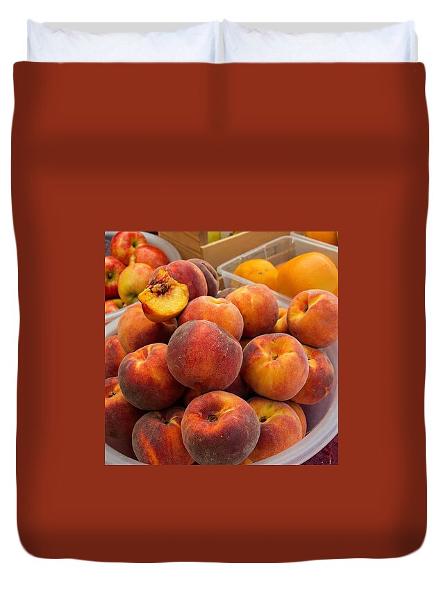 Msqrd2 Duvet Cover featuring the photograph Peaches by Michael Moriarty