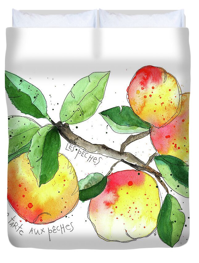 Watercolor Duvet Cover featuring the painting Peaches by Tonya Doughty