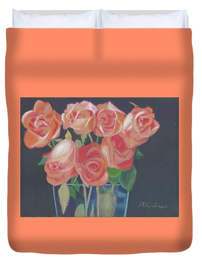 Roses Duvet Cover featuring the pastel Peachy Glow by Arlene Crafton