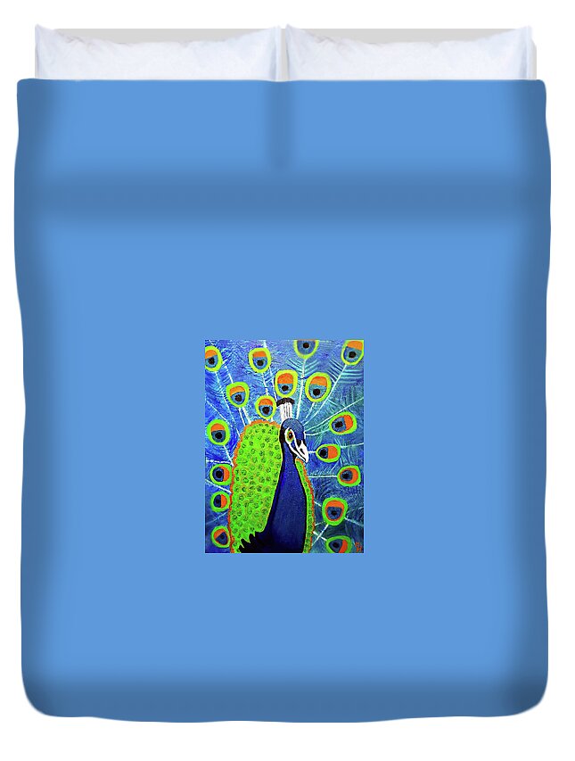 Peacock Duvet Cover featuring the painting Peacock #3 by Margaret Harmon