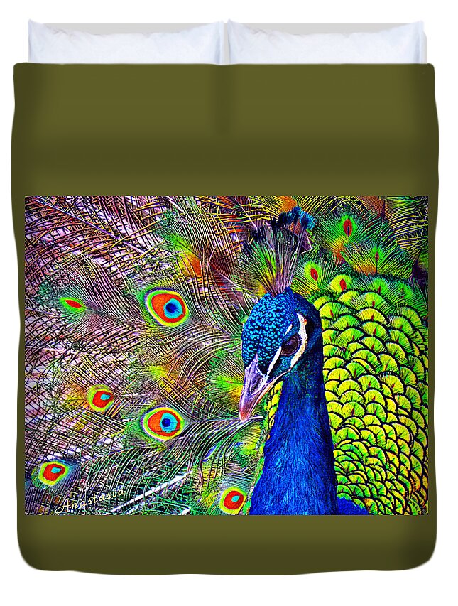 Peacock Duvet Cover featuring the digital art Peacock Portrait by Anastasia Savage Ealy
