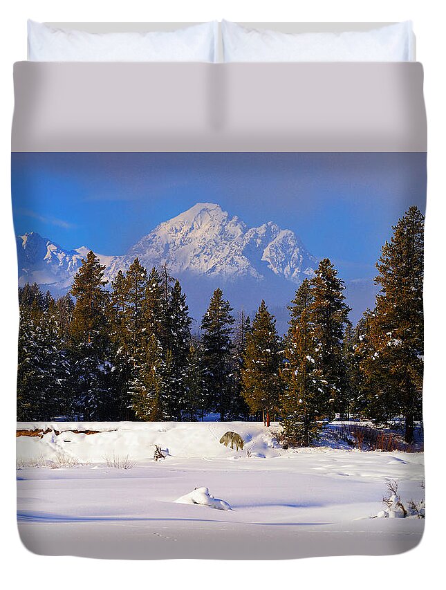 Tetons Duvet Cover featuring the photograph Peaking Through by Greg Norrell