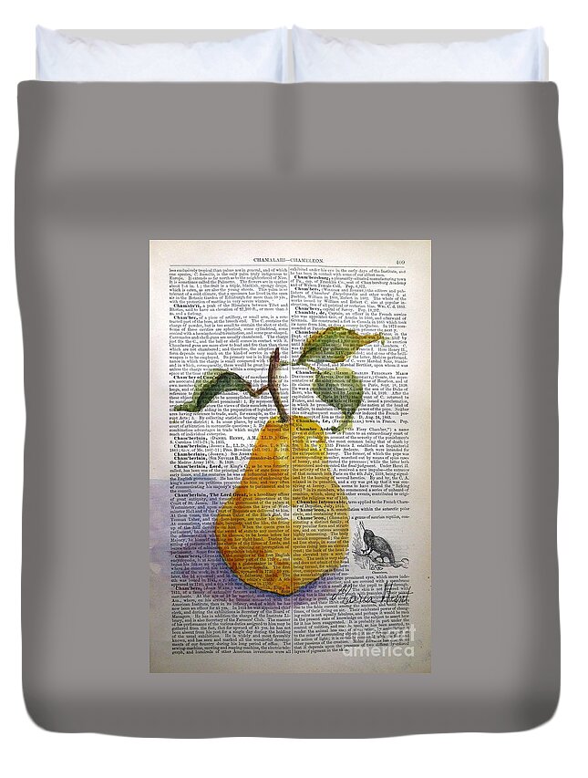 Pear Duvet Cover featuring the painting Pear on Antique Paper by Maria Hunt