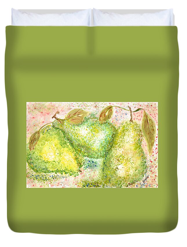 Watercolor Duvet Cover featuring the painting Pear Trio by Paula Ayers