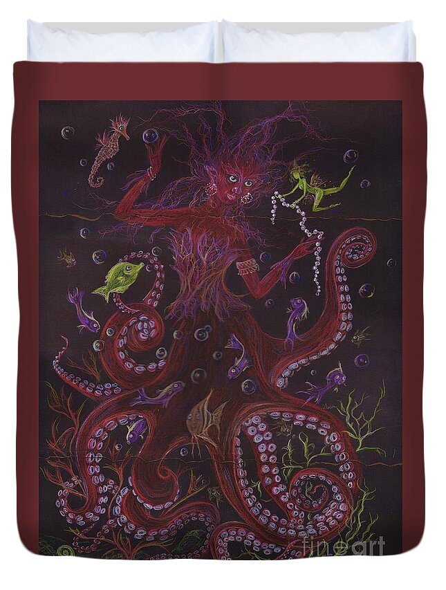 Octopus Duvet Cover featuring the drawing Pearls by Dawn Fairies