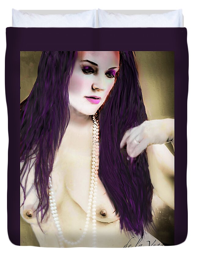 Nude Duvet Cover featuring the digital art Pearls by Jean Hall