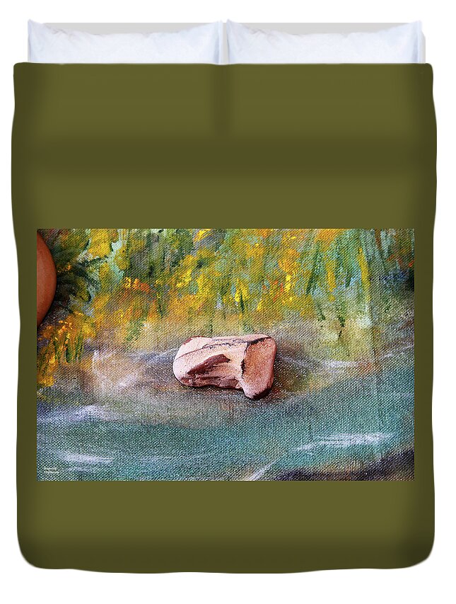 Augusta Stylianou Duvet Cover featuring the photograph Pebble at the Stream by Augusta Stylianou