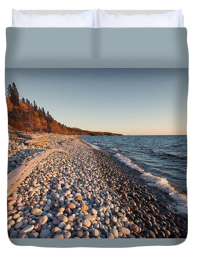 Lake Superior Duvet Cover featuring the photograph Pebble Beach Autumn  by Doug Gibbons