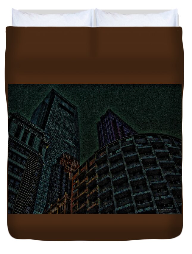 City Duvet Cover featuring the digital art Pedestrian Urban Sunset by Vincent Green
