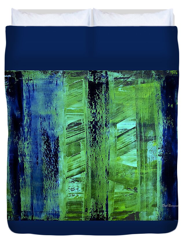 Abstract Duvet Cover featuring the painting Peeking Through the Blinds by Dick Bourgault