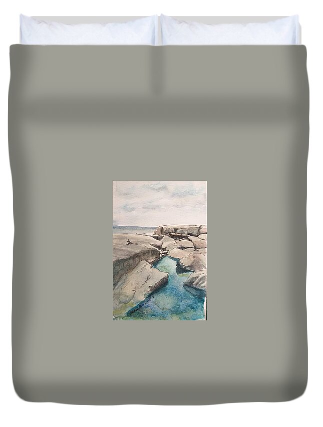 Peggy's Cove Duvet Cover featuring the painting Peggy's Cove by Sheila Romard