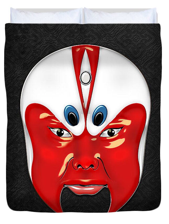 Treasures Of China By Serge Averbukh Duvet Cover featuring the photograph Peking Opera Masks - Wen Zhong by Serge Averbukh