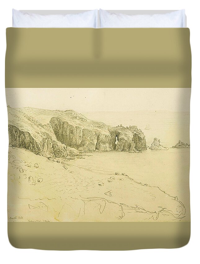Samuel Palmer Duvet Cover featuring the drawing Pele Point, Land's End by Samuel Palmer