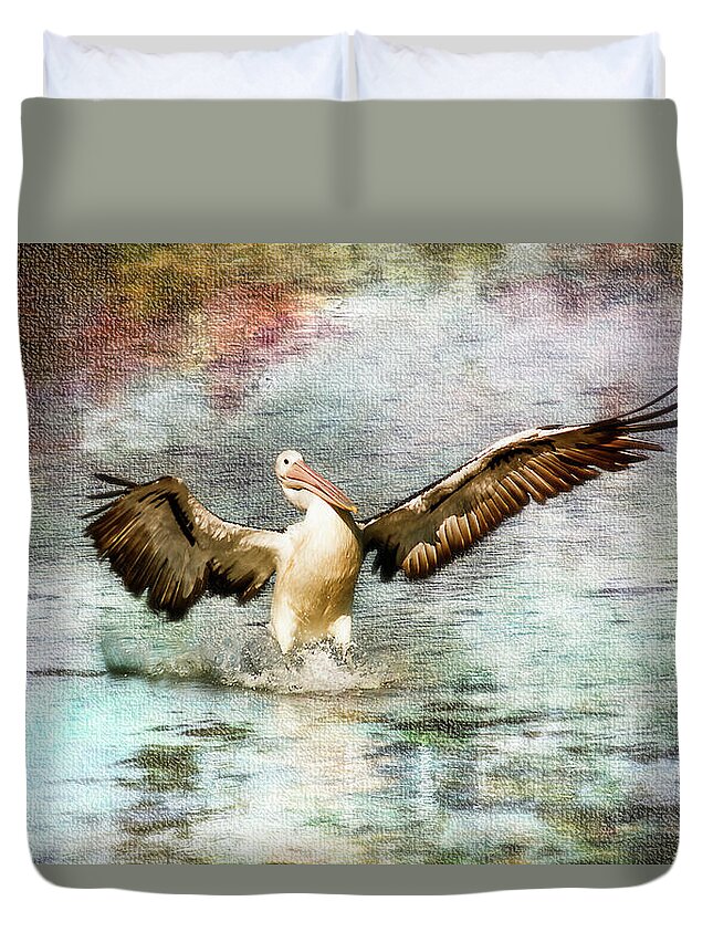 Pelicans Duvet Cover featuring the photograph Pelican art 00174 by Kevin Chippindall