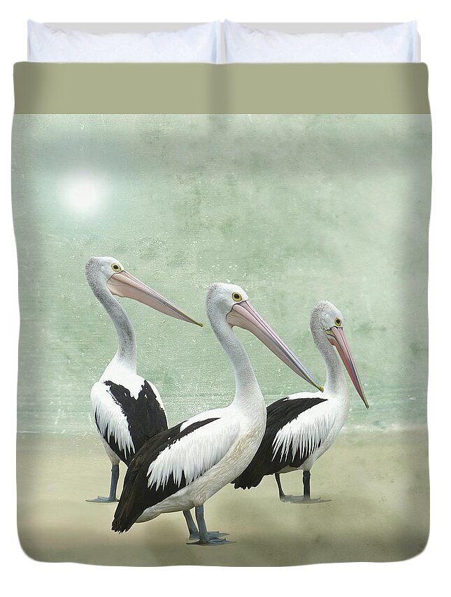 Pelican Duvet Cover featuring the painting Pelican Beach by David Dehner