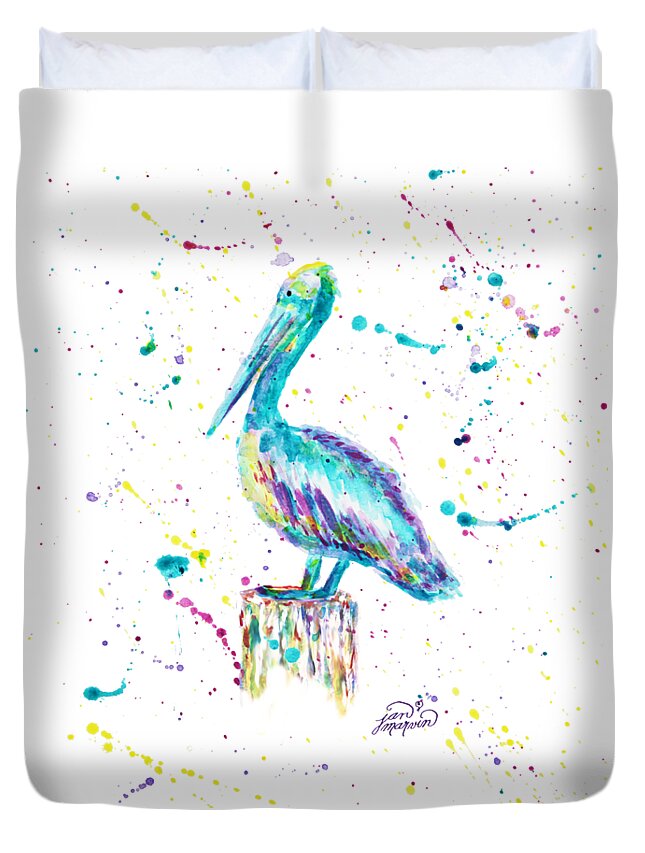 Pelican Duvet Cover featuring the painting Pelican by Jan Marvin by Jan Marvin