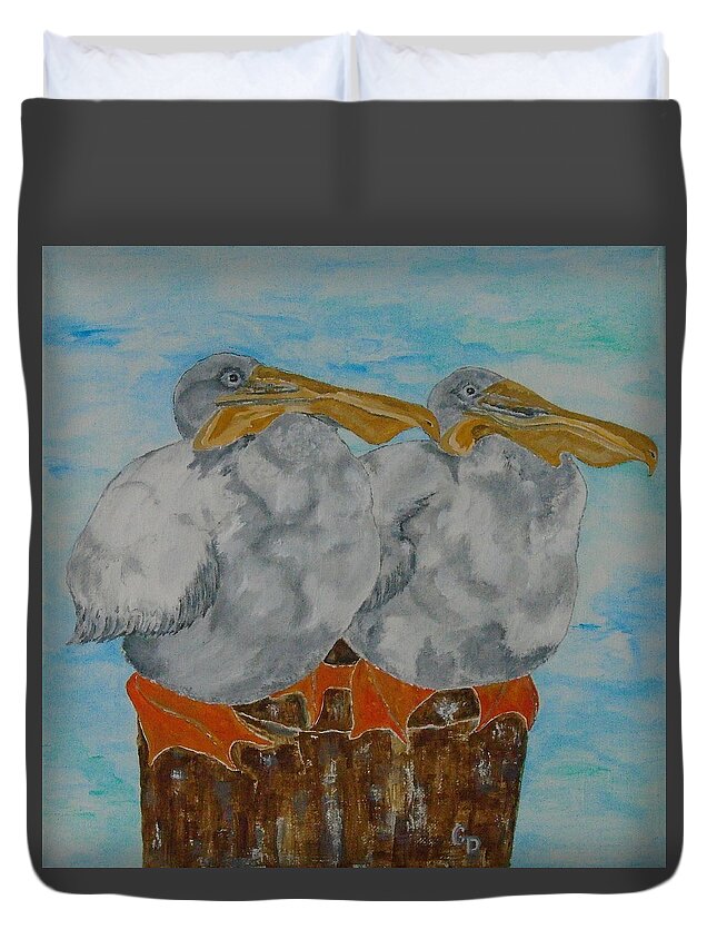 Pelican Duvet Cover featuring the painting Pelican Diptych II by Georgia Donovan