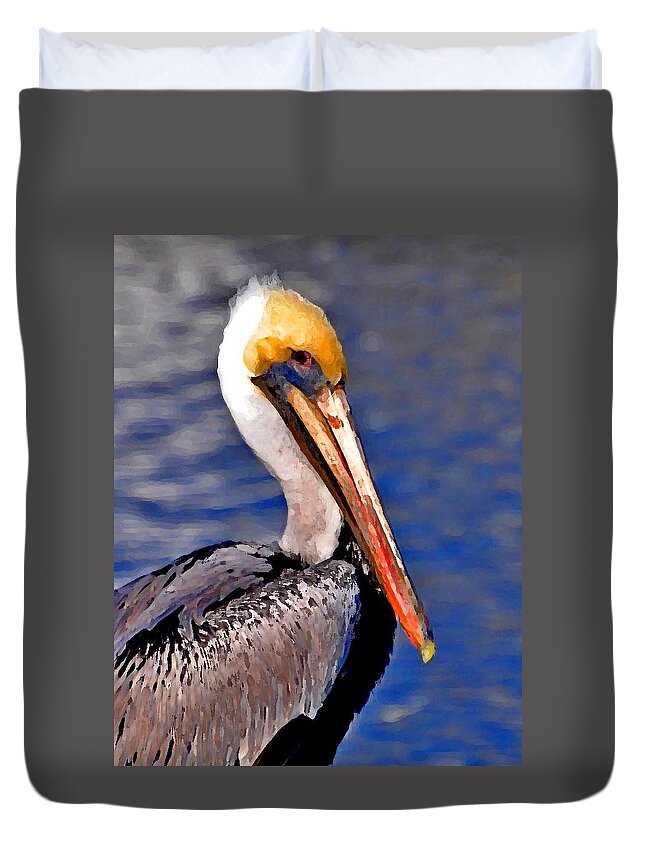 Pelican Duvet Cover featuring the painting Pelican Head Shot by Michael Thomas