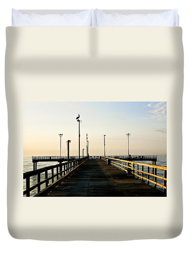Pelican Duvet Cover featuring the photograph Pelican Morning by Marilyn Hunt