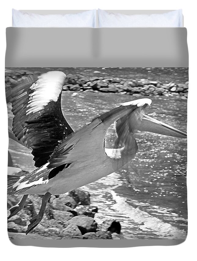 Pelican Duvet Cover featuring the photograph Pelican's Take Off by Miroslava Jurcik