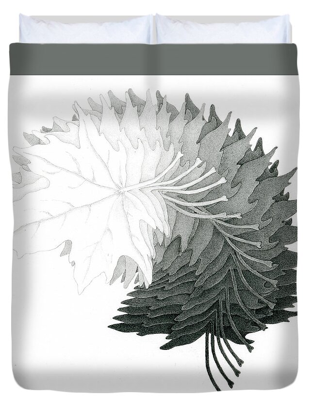 Drawing Duvet Cover featuring the drawing Pencil Drawing of Maple Leaves by Karla Beatty