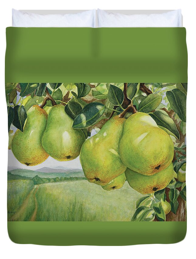 Pears Duvet Cover featuring the painting Pendulous Pears by Tara D Kemp