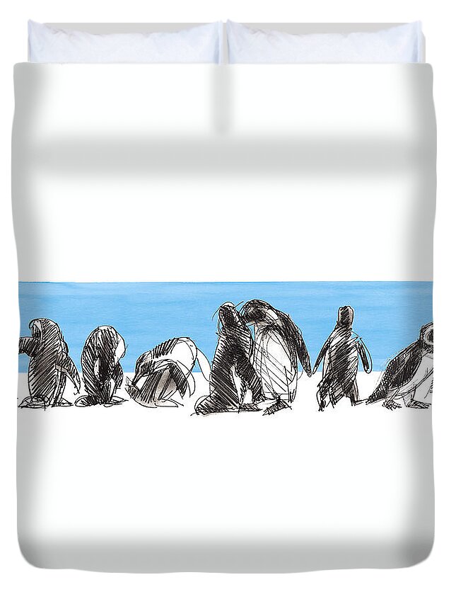 Magellanic Penguins Duvet Cover featuring the mixed media Penguins by Judith Kunzle