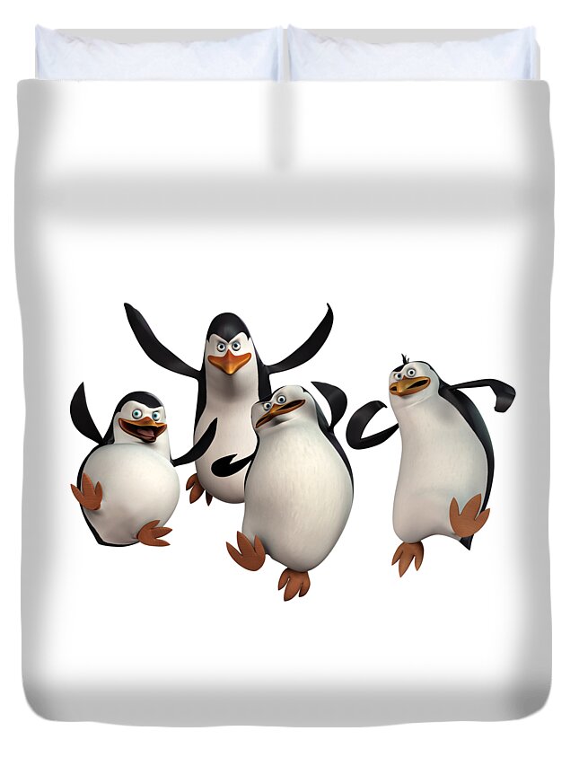 Penguins Duvet Cover featuring the drawing Penguins of Madagascar 2 by Movie Poster Prints