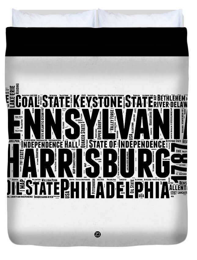 Pennsylvania Duvet Cover featuring the digital art Pennsylvania Word Cloud Map 2 by Naxart Studio