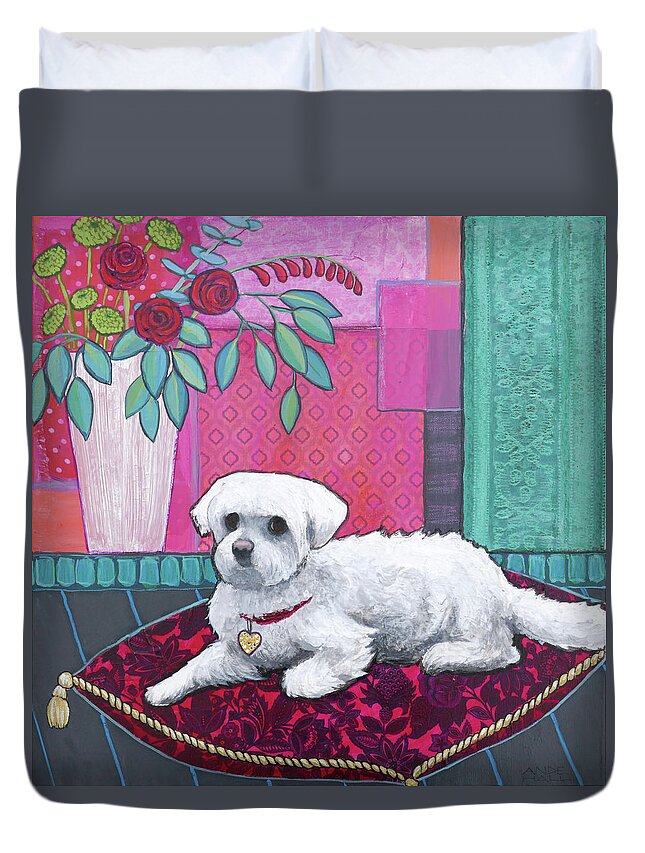 Maltese Duvet Cover featuring the painting Penny by Ande Hall