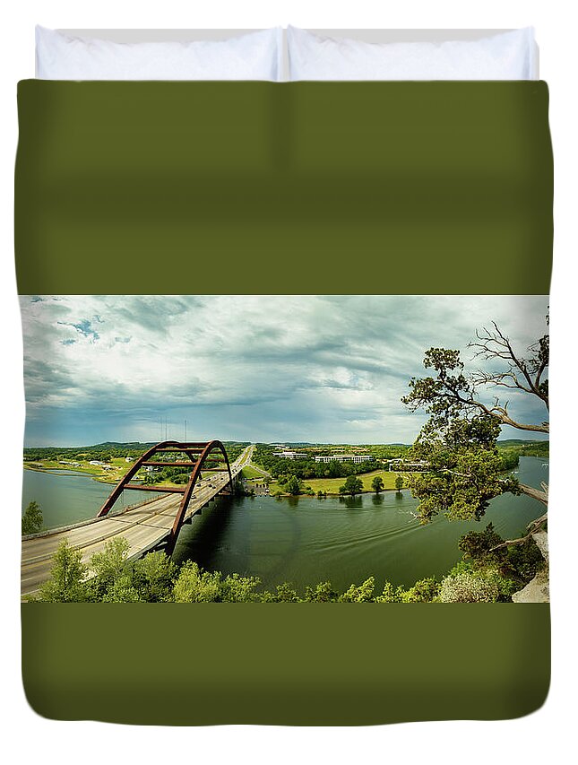 360 Bridge Duvet Cover featuring the photograph Pennybacker Bridge Austin I by Raul Rodriguez