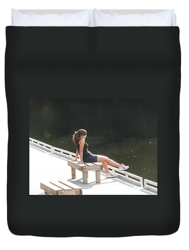 Pretty Girl Duvet Cover featuring the photograph Pensive by Ruth Kamenev