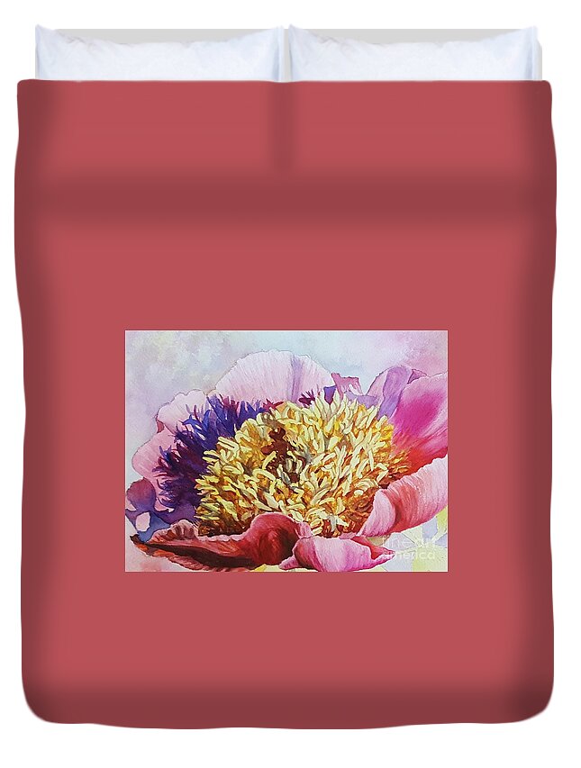 Peony Duvet Cover featuring the painting Peony Delight by Lisa Debaets