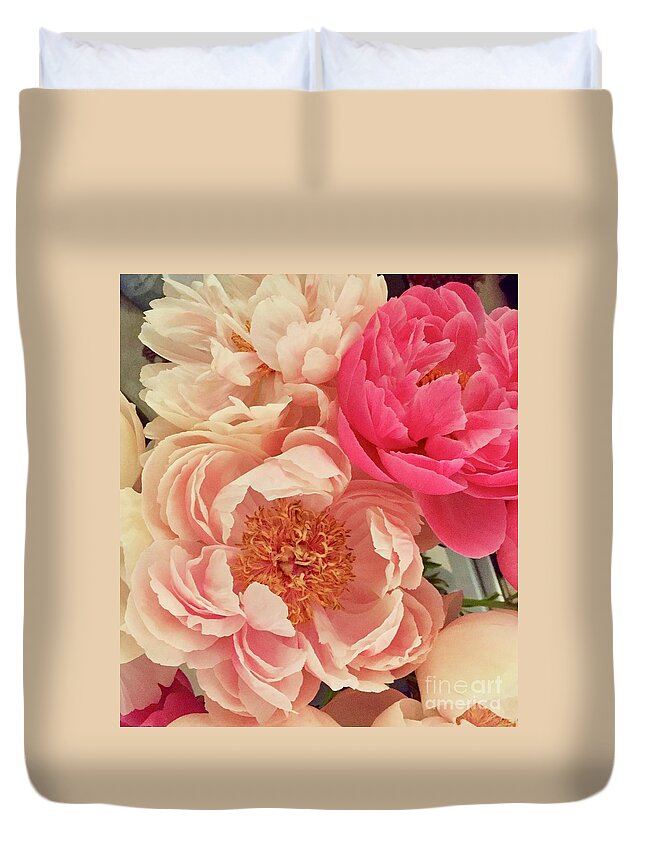 Peonies Pink Petals Light Duvet Cover featuring the photograph Peony Series 1-3 by J Doyne Miller
