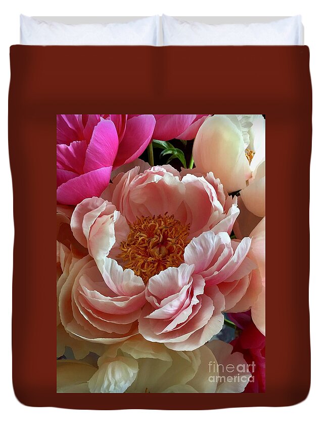Light Peonies Petals Duvet Cover featuring the photograph Peony Series 1-4 by J Doyne Miller