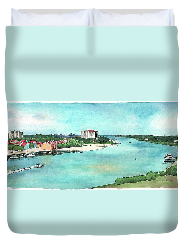 Perdido Duvet Cover featuring the painting Perdido Key River by Betsy Hackett
