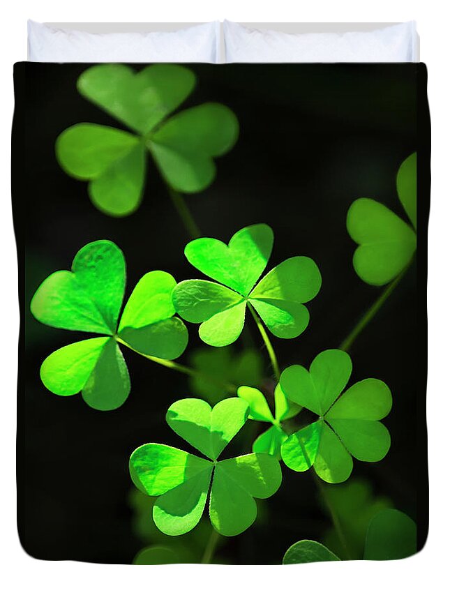 Clover Duvet Cover featuring the photograph Perfect Green Shamrock Clovers by Christina Rollo