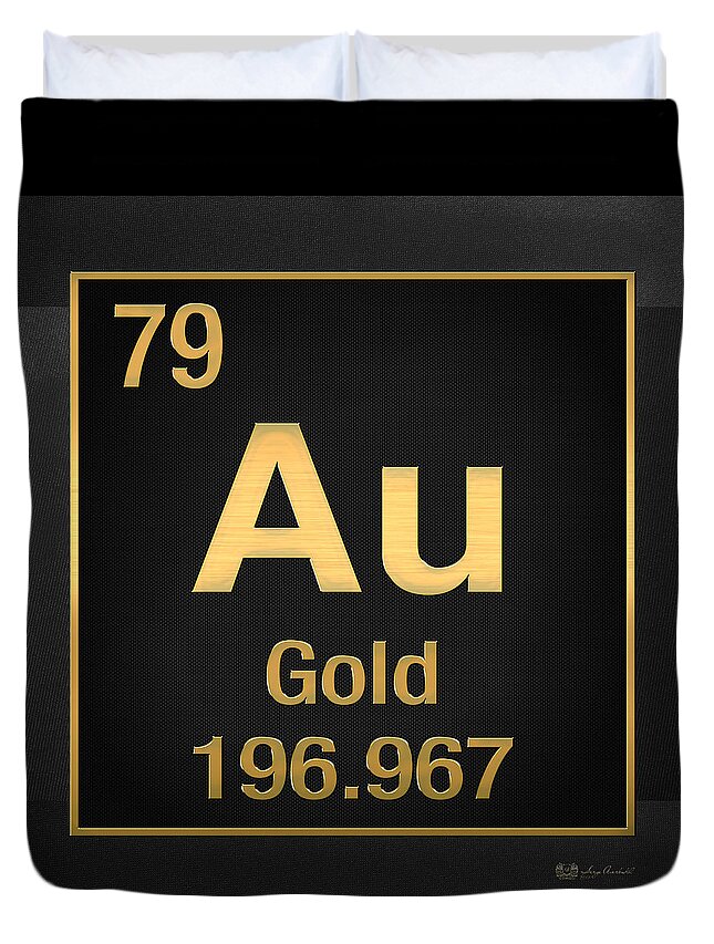 the Elements Fine Art Collection By Serge Averbukh Duvet Cover featuring the photograph Periodic Table - Gold on Black by Serge Averbukh