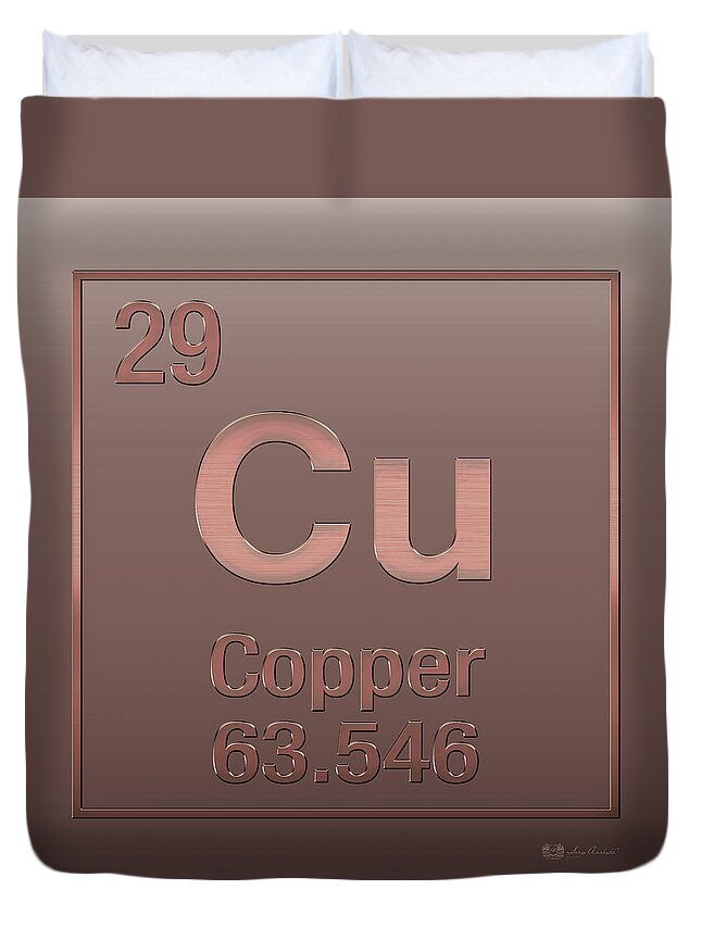 'the Elements' Collection By Serge Averbukh Duvet Cover featuring the digital art Periodic Table of Elements - Copper - Cu - Copper on Copper by Serge Averbukh