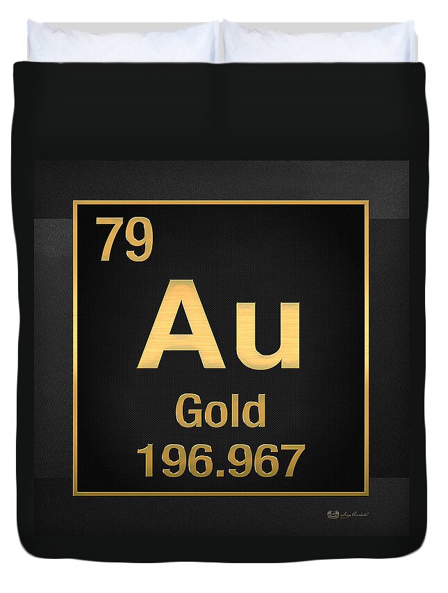 'the Elements' Collection By Serge Averbukh Duvet Cover featuring the digital art Periodic Table of Elements - Gold - Au - Gold on Black by Serge Averbukh