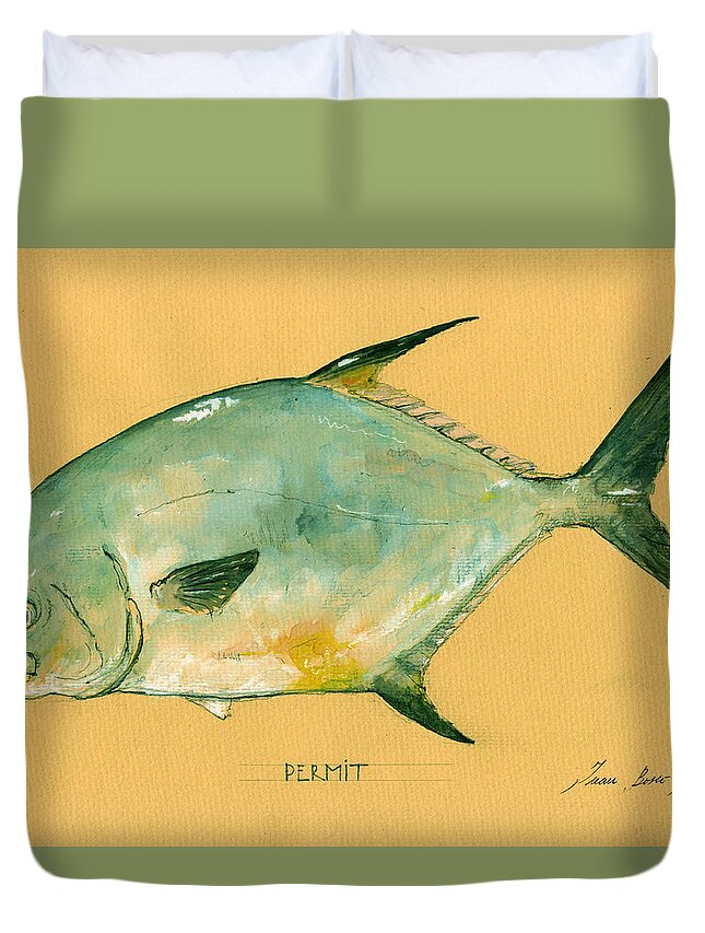 Permit Fish Art Duvet Cover featuring the painting Permit fish by Juan Bosco