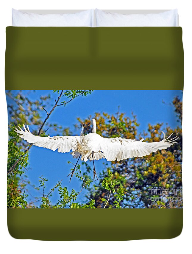 Egret Duvet Cover featuring the photograph Perspective From Behind by Lydia Holly