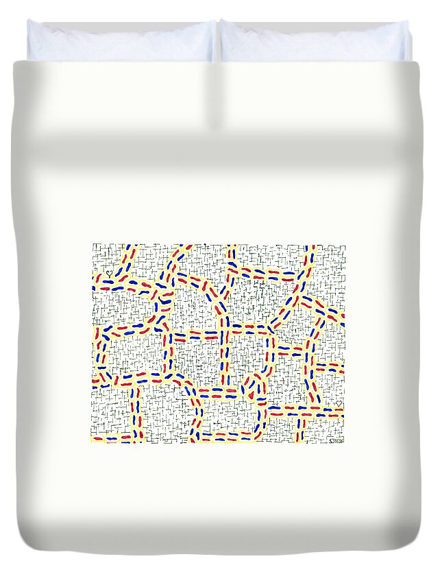 Mazes Duvet Cover featuring the drawing Pertinacious by Steven Natanson