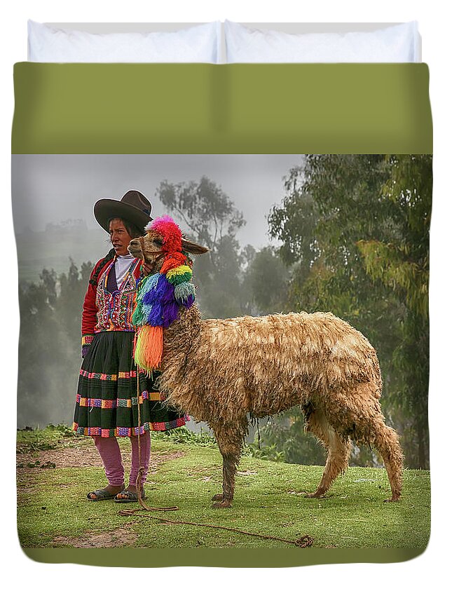 Peru Duvet Cover featuring the photograph Peruvian Llama by John Haldane
