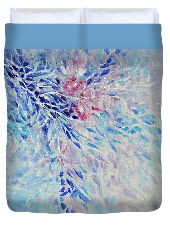 Floral Duvet Cover featuring the painting Petals and Ice by Jo Smoley
