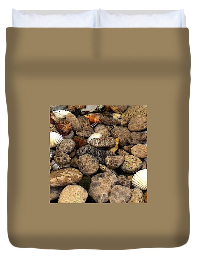Stone Duvet Cover featuring the photograph Petoskey Stones with Shells l by Michelle Calkins
